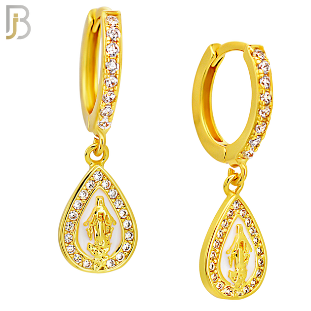 ES498 - 316L Stainless Steel Dangling Tear Drop Virgin Mary Huggies Earrings image 2