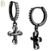 ES104 - 316L Stainless Steel Dangling Cross with Zircon Huggies Clip On image 2