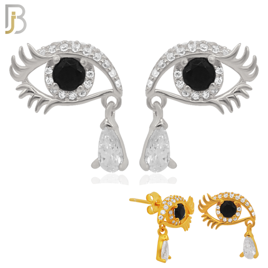 925-ES245 – .925 Sterling Silver Eyes with Tear Drop Design Earring Stud with Zircon image 0
