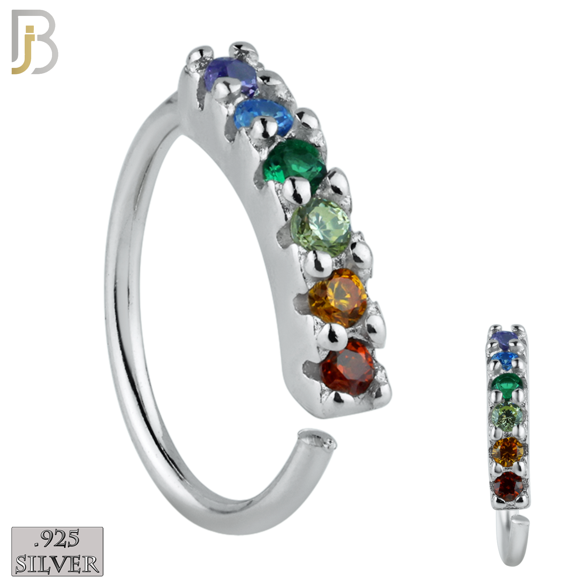 925-CT12 - 925 Sterling Silver wide 22g Thickness 6 Zircon Prong Setting Hoops Piercing (PACK OF 6) image 2