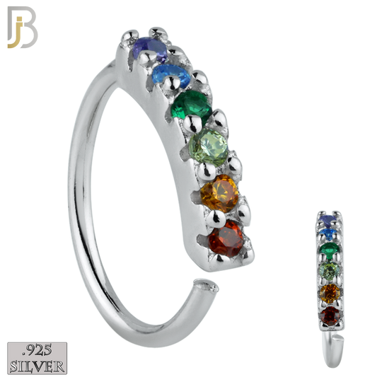 925-CT12 - 925 Sterling Silver wide 22g Thickness 6 Zircon Prong Setting Hoops Piercing (PACK OF 6) image 2