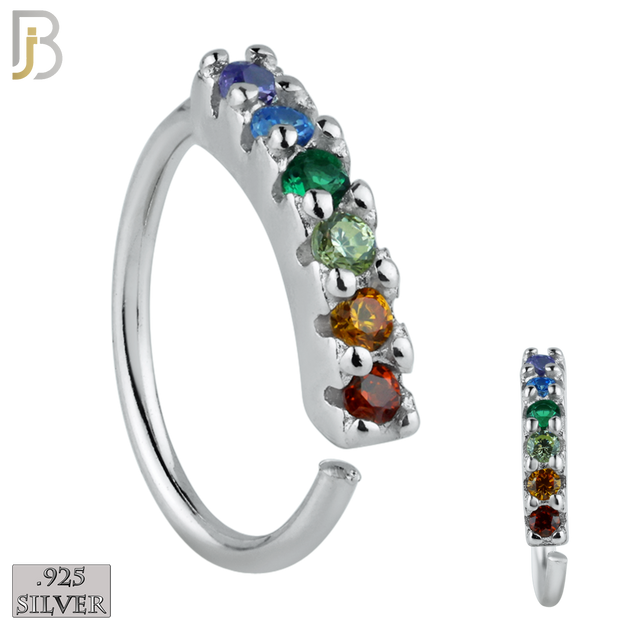 925-CT12 - 925 Sterling Silver wide 22g Thickness 6 Zircon Prong Setting Hoops Piercing (PACK OF 6) image 2