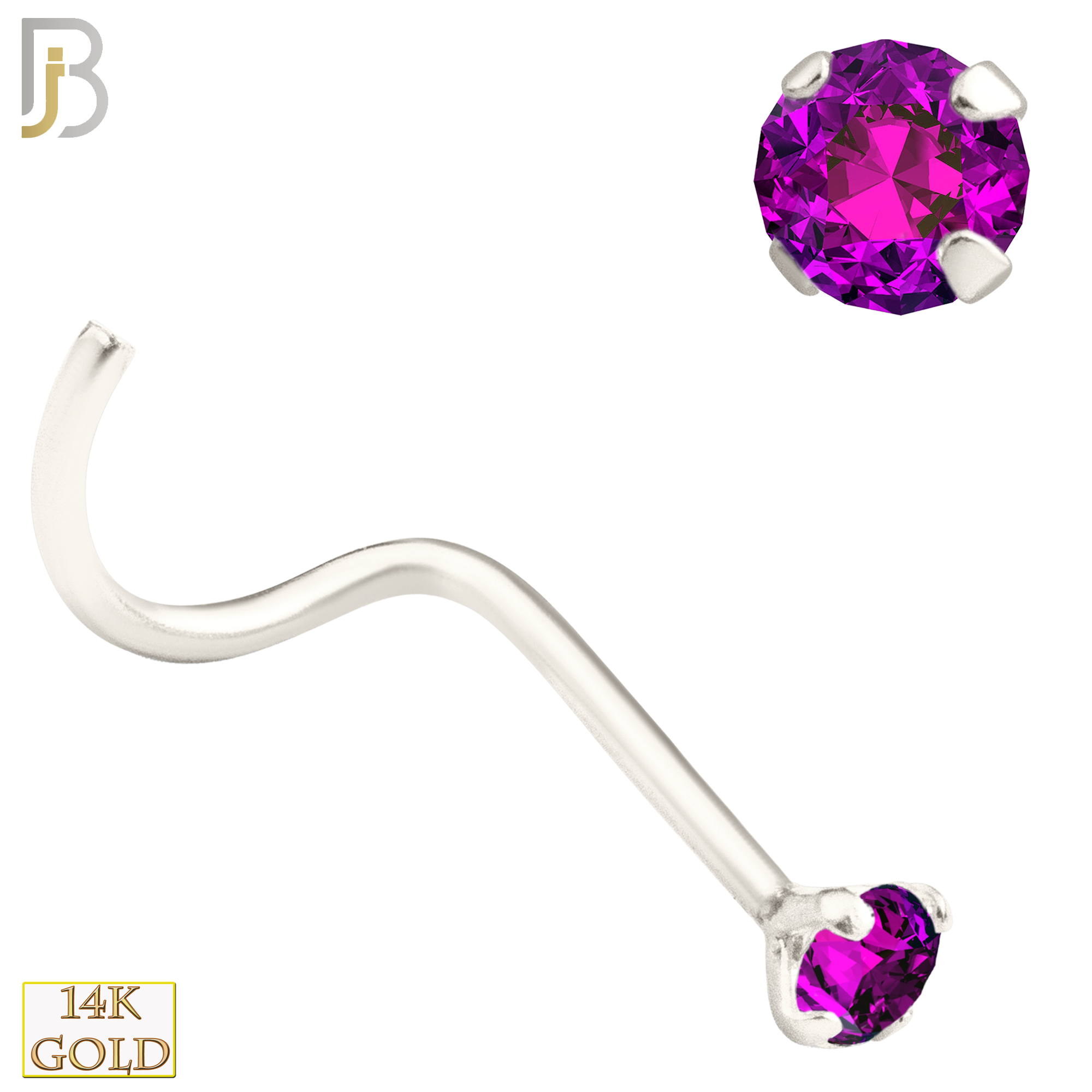 14-NR03CWR - 20g 14k White Gold Nose Screw with Ruby Colored CZ image 2