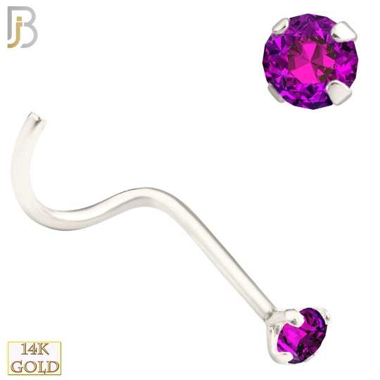 14-NR03CWR - 20g 14k White Gold Nose Screw with Ruby Colored CZ image 2