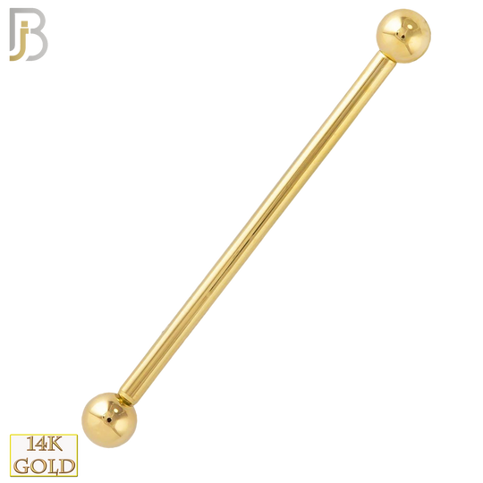 14-BB01Y14 - 14k Solid Gold 14g Barbell with Plain 5mm Ball Externally Threaded image