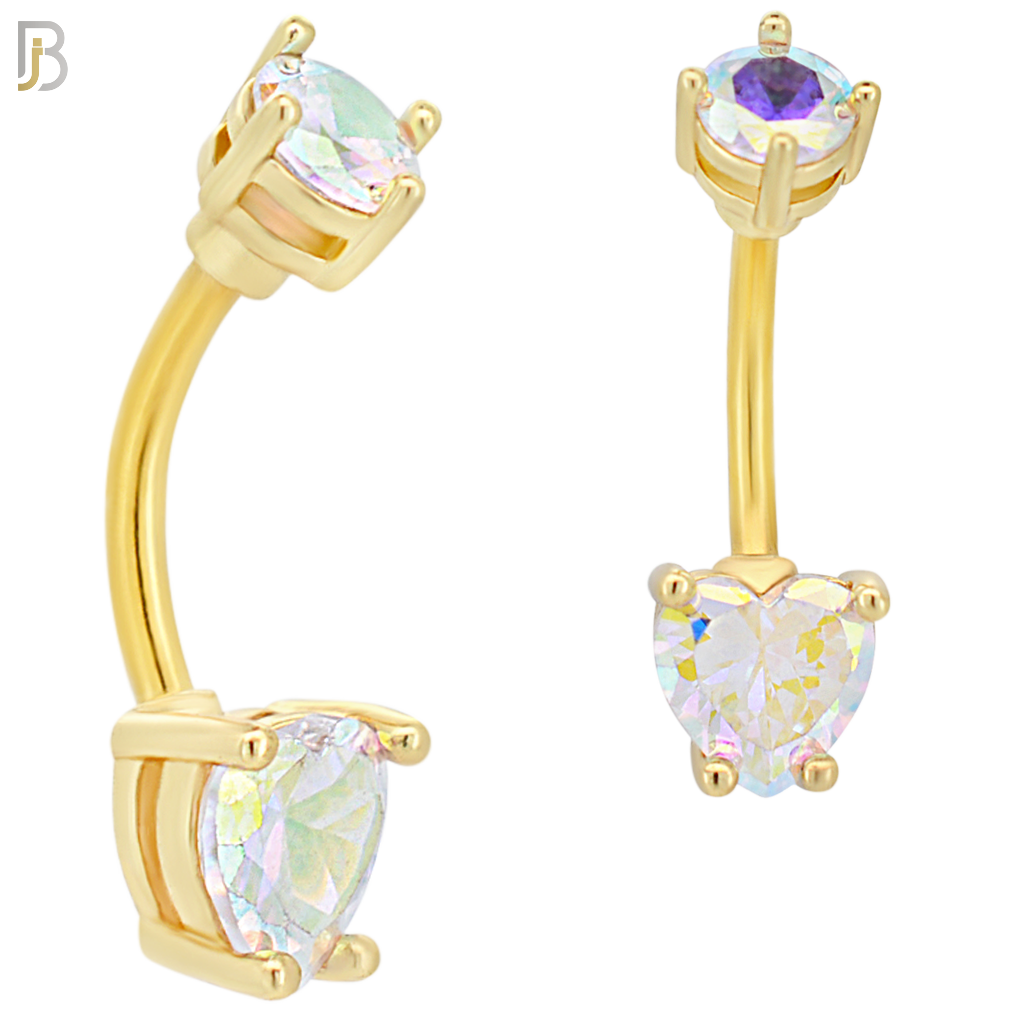 NB06G - 316L Stainless Steel Gold Plated Heart Prong Setting Zircon  Banana Belly Navel Ring (PACK OF 6) image 2