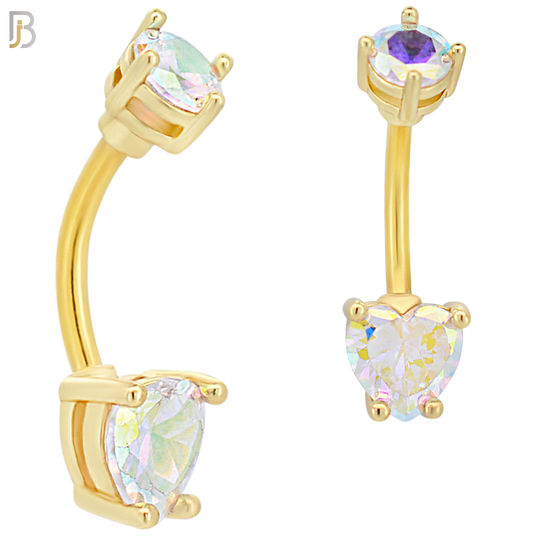 NB06G - 316L Stainless Steel Gold Plated Heart Prong Setting Zircon  Banana Belly Navel Ring (PACK OF 6) image 2
