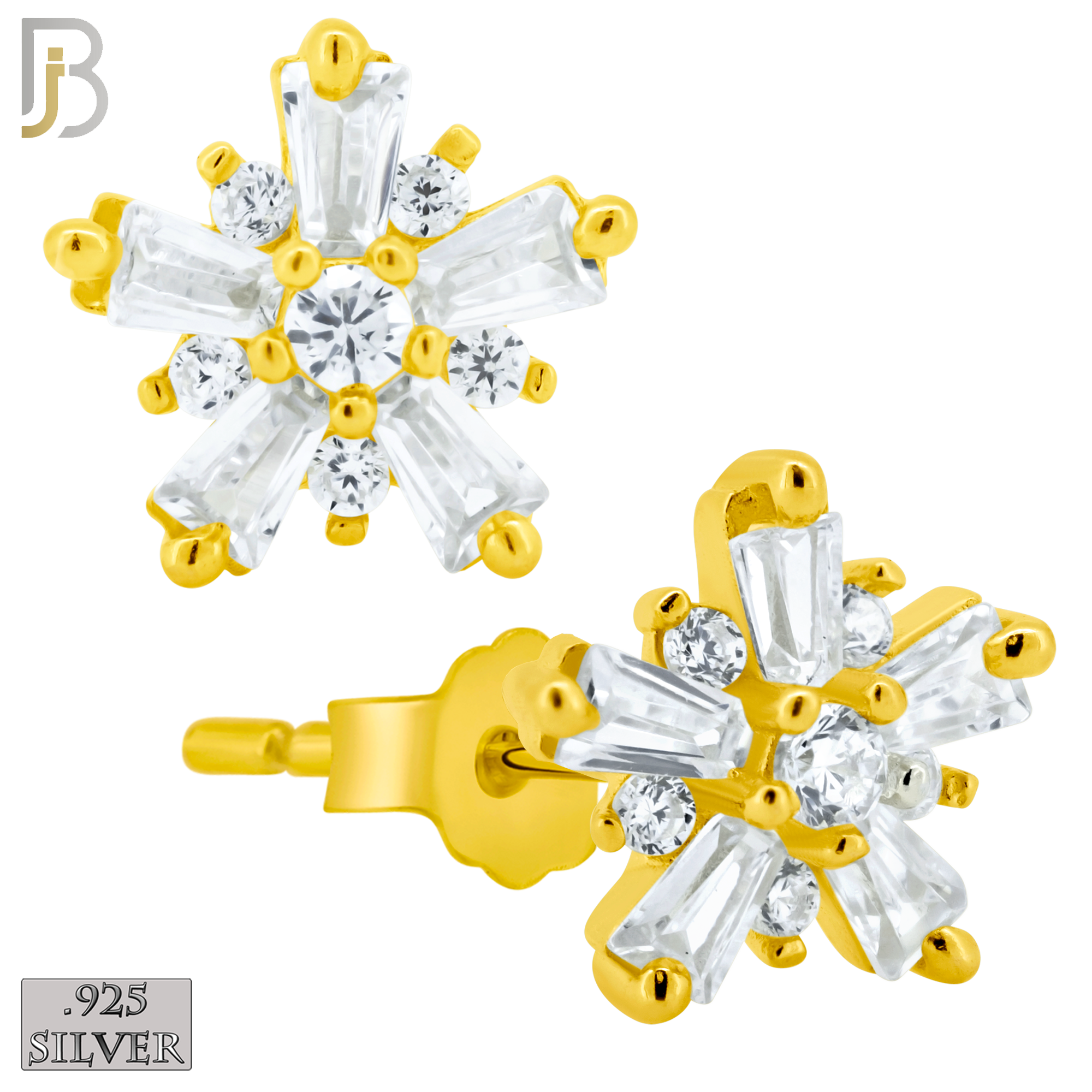 925-ES151 - Push Back - .925 Sterling Silver Starburst Design with Zircon Design Earring Stud image 2