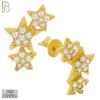 925-ES242 – .925 Sterling Silver Three Stars with Zircon Design Earring Stud image 2