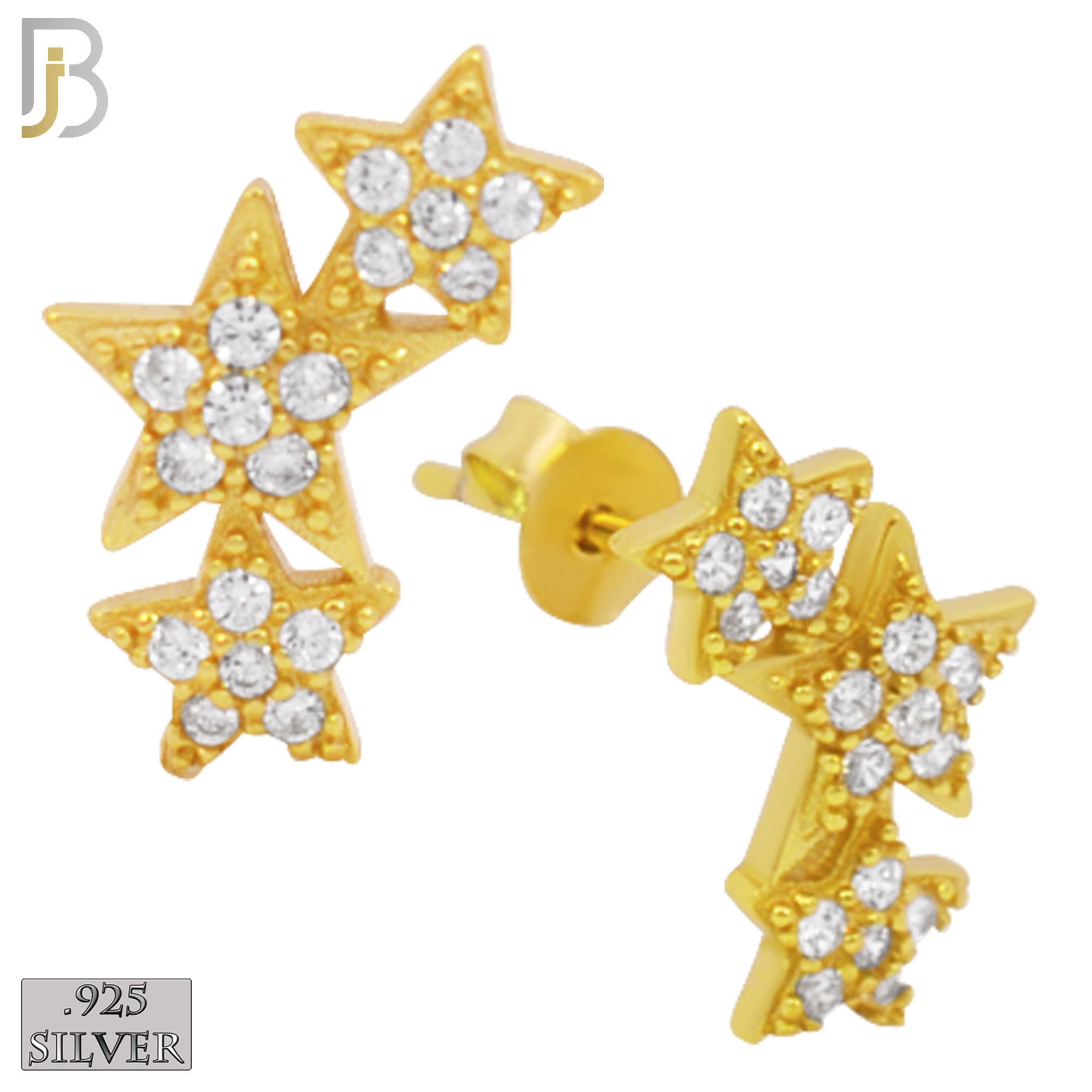 925-ES242 – .925 Sterling Silver Three Stars with Zircon Design Earring Stud image 2