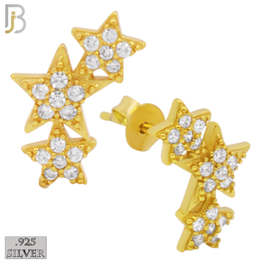 925-ES242 – .925 Sterling Silver Three Stars with Zircon Design Earring Stud image 2
