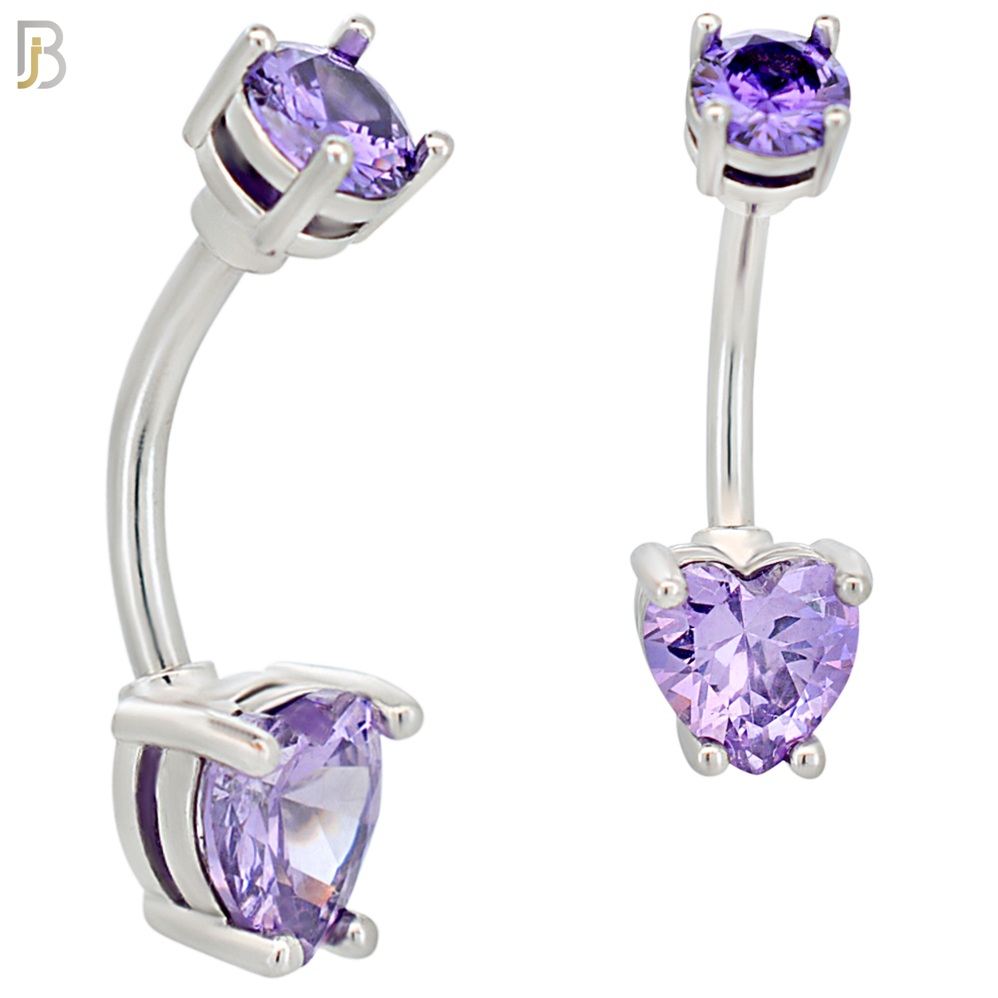 NB06S - 316L Stainless Steel Heart Prong Setting Zircon  Banana Belly Navel Ring (PACK OF 6) image 2