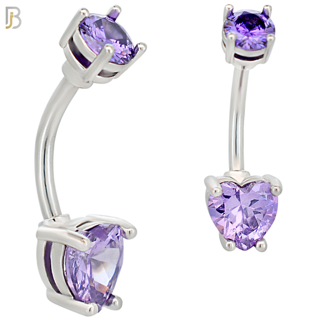 NB06S - 316L Stainless Steel Heart Prong Setting Zircon  Banana Belly Navel Ring (PACK OF 6) image 2