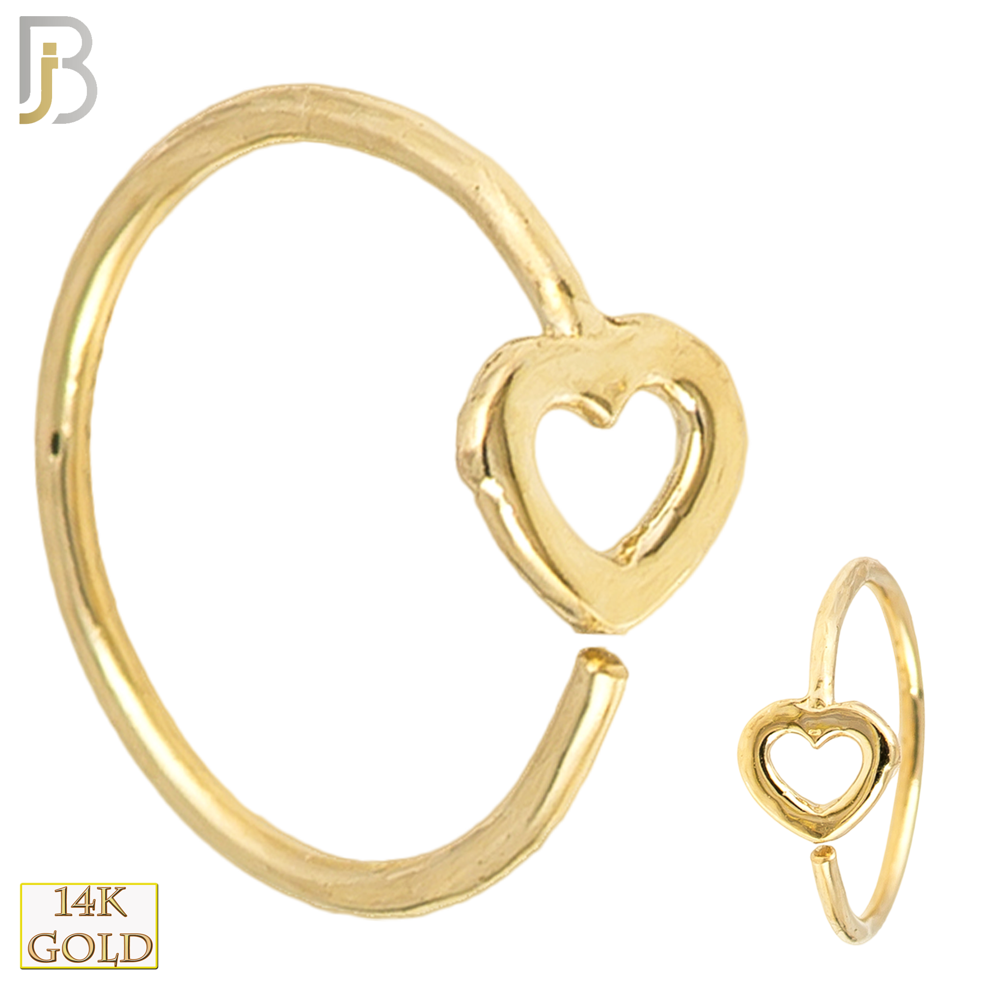 14-CT06 - 14k Solid Gold Hollow Heart Design Hoops Piercing Twist top Open image 0