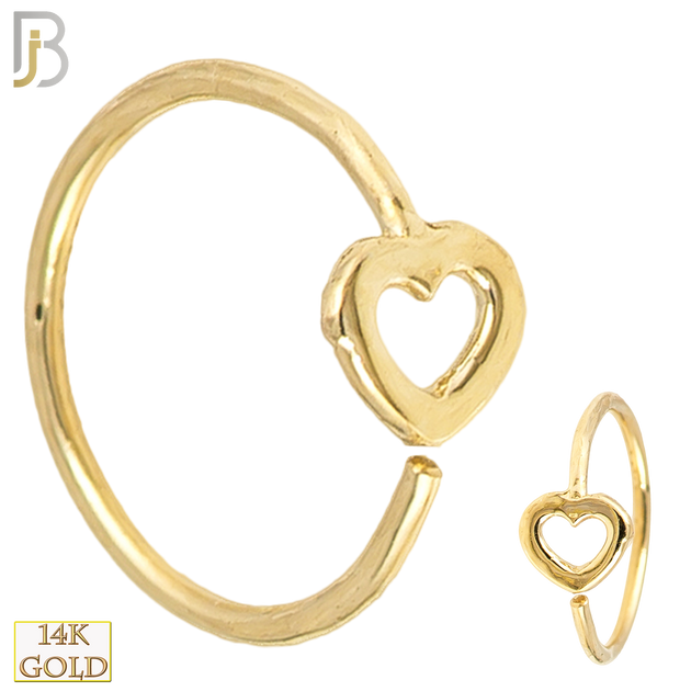 14-CT06 - 14k Solid Gold Hollow Heart Design Hoops Piercing Twist top Open image 0