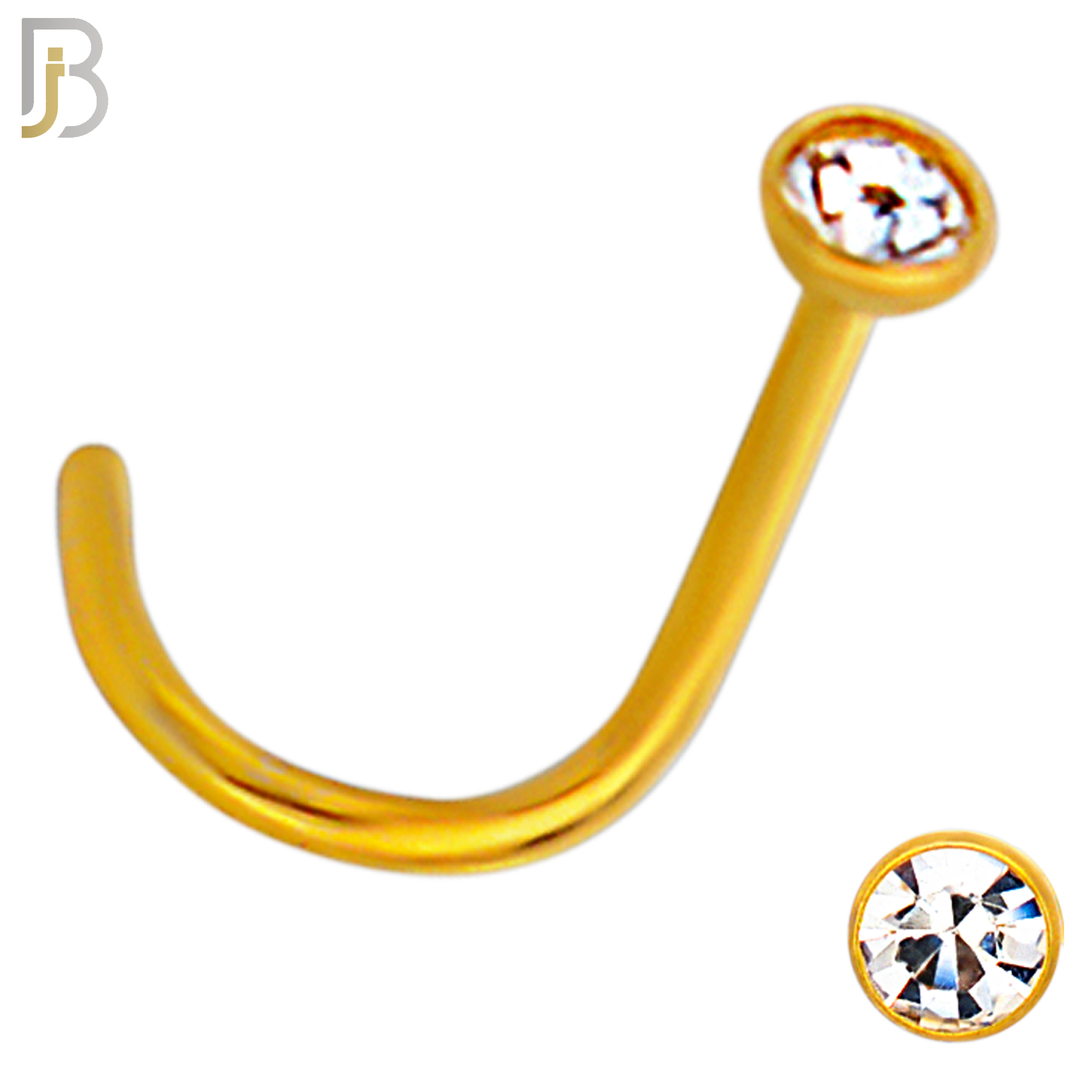 NR36CG - 316L Surgical Steel Gold Plated Nose Screw Bezel Setting Round Clear Zircon (PACK OF 6) image 3