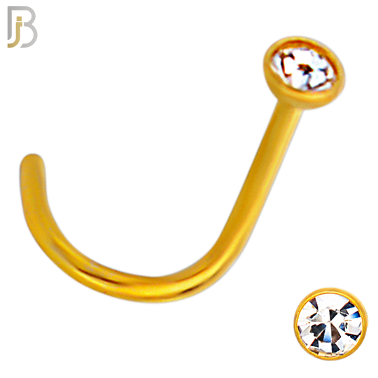 NR36CG - 316L Surgical Steel Gold Plated Nose Screw Bezel Setting Round Clear Zircon (PACK OF 6) image 3