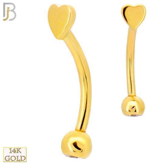 14-EC16 - 14k Yellow Gold Heart Eyebrow Barbell Externally Threaded Screw image 0