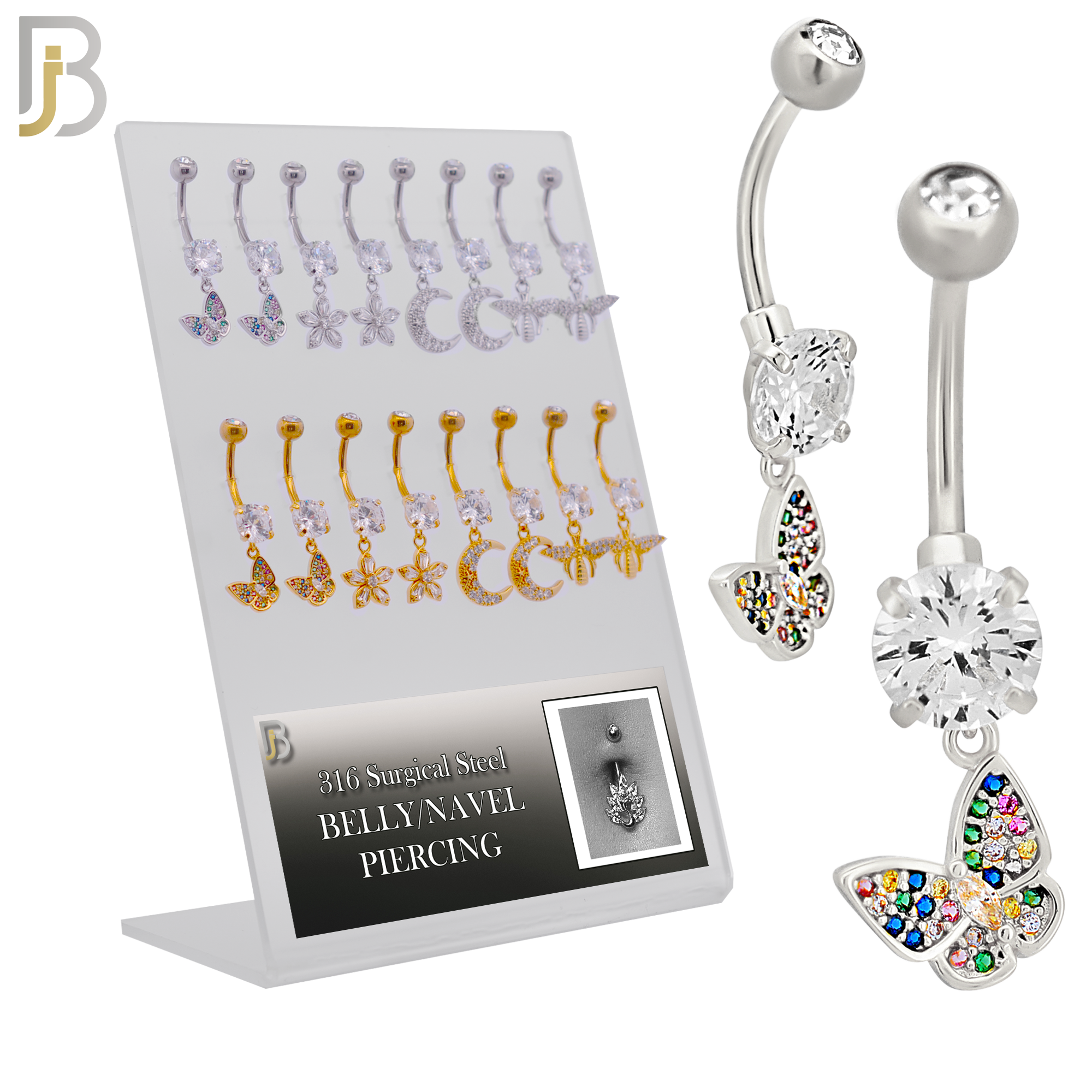 PK-N008 - 316L Surgical Steel Different Designs Dangle Belly Rings - Pack of 16 image 0