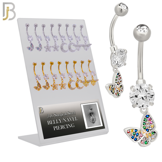 PK-N008 - 316L Surgical Steel Different Designs Dangle Belly Rings - Pack of 16 image 0