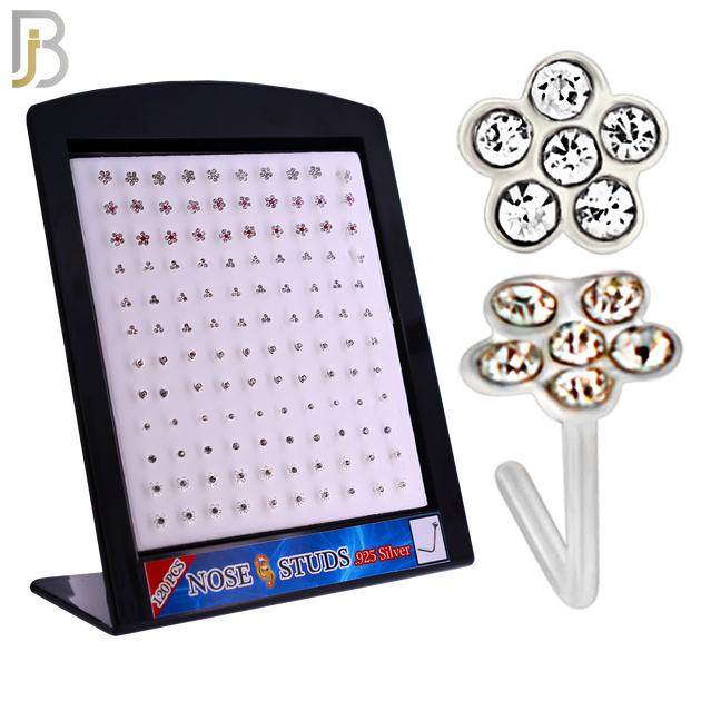 925-PK-NR08LS - 120 pcs, 925 Sterling Silver Nose Studs L Shape, 22g Thickness, Assorted Shape Design Tops Packages image 0