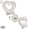 925-ES433 - Push Back - .925 Sterling Silver Plain Hollow Overlapping Ends Heart Earrings Stud image 0