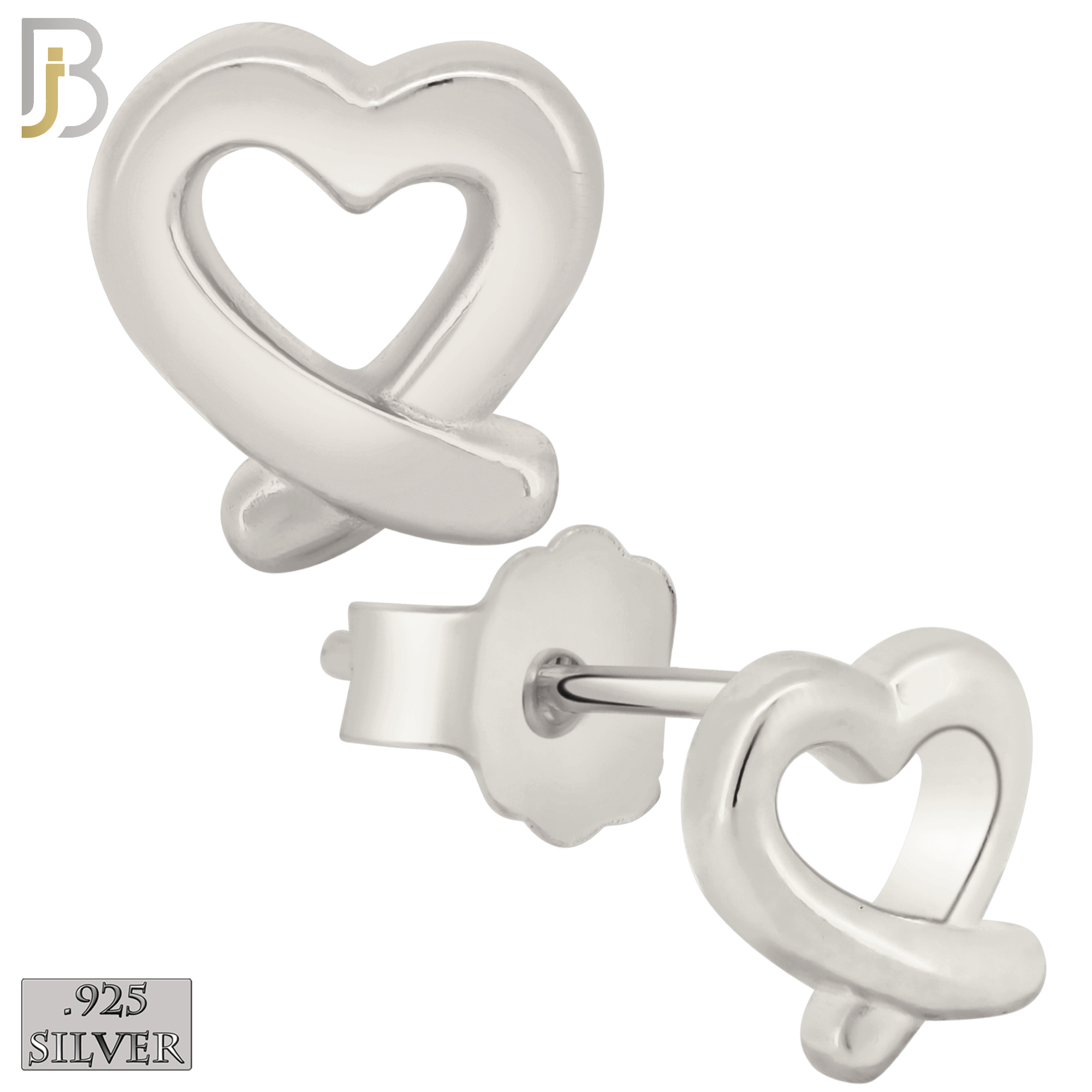 925-ES433 - Push Back - .925 Sterling Silver Plain Hollow Overlapping Ends Heart Earrings Stud image 0