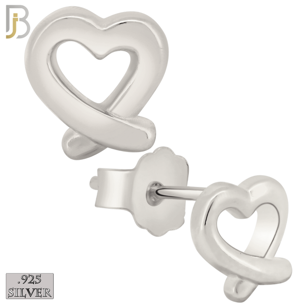 925-ES433 - Push Back - .925 Sterling Silver Plain Hollow Overlapping Ends Heart Earrings Stud image 0