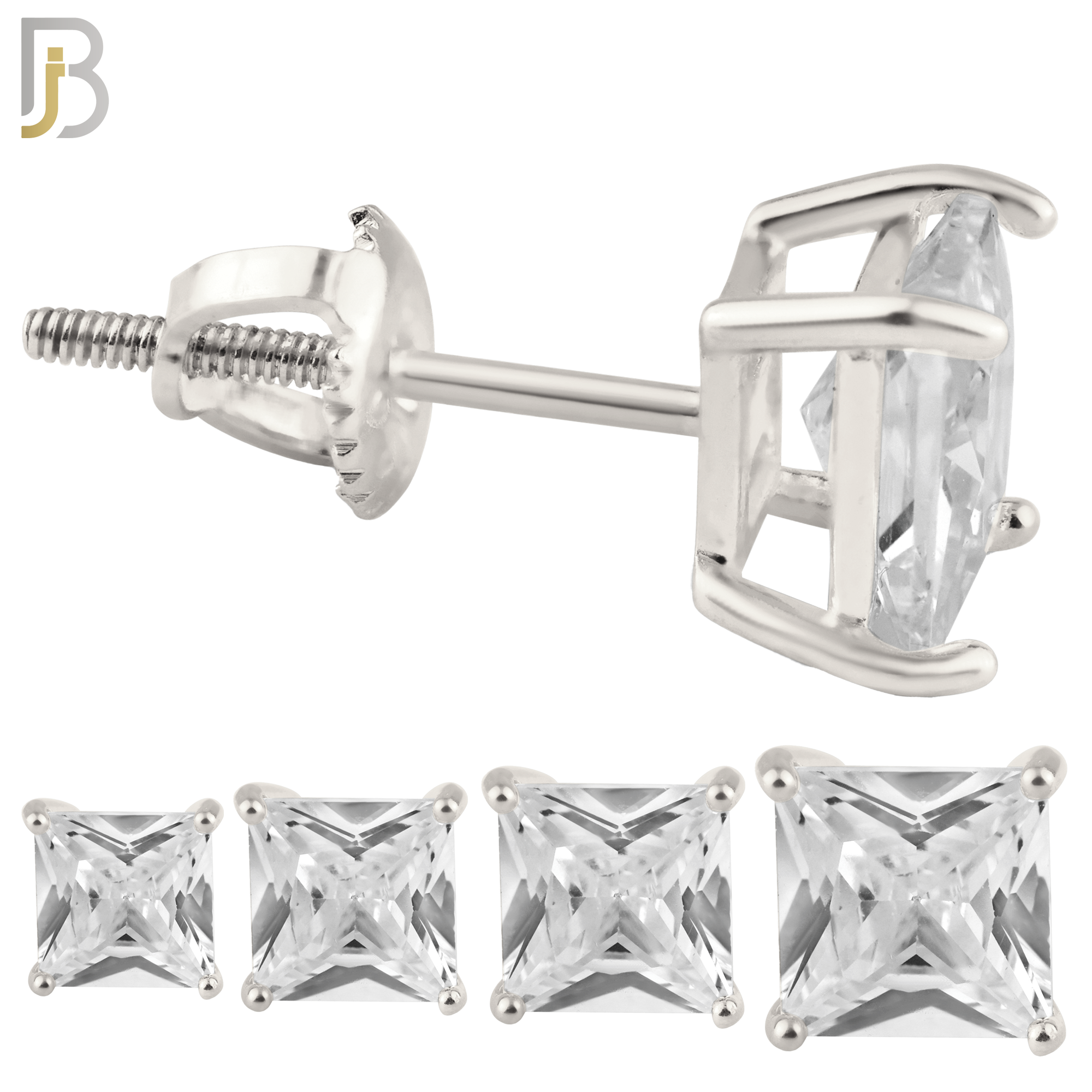 925-PK-ES80R-SC - 925 Sterling Silver Rhodium Plated Screw Back Earring Stud Casting Square Prong Setting Clear Zircon Pack of 120 image 1