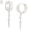 ES284 - 316L Stainless Steel Dangling Plain Straight Dagger Huggies Hoop Earrings image 1