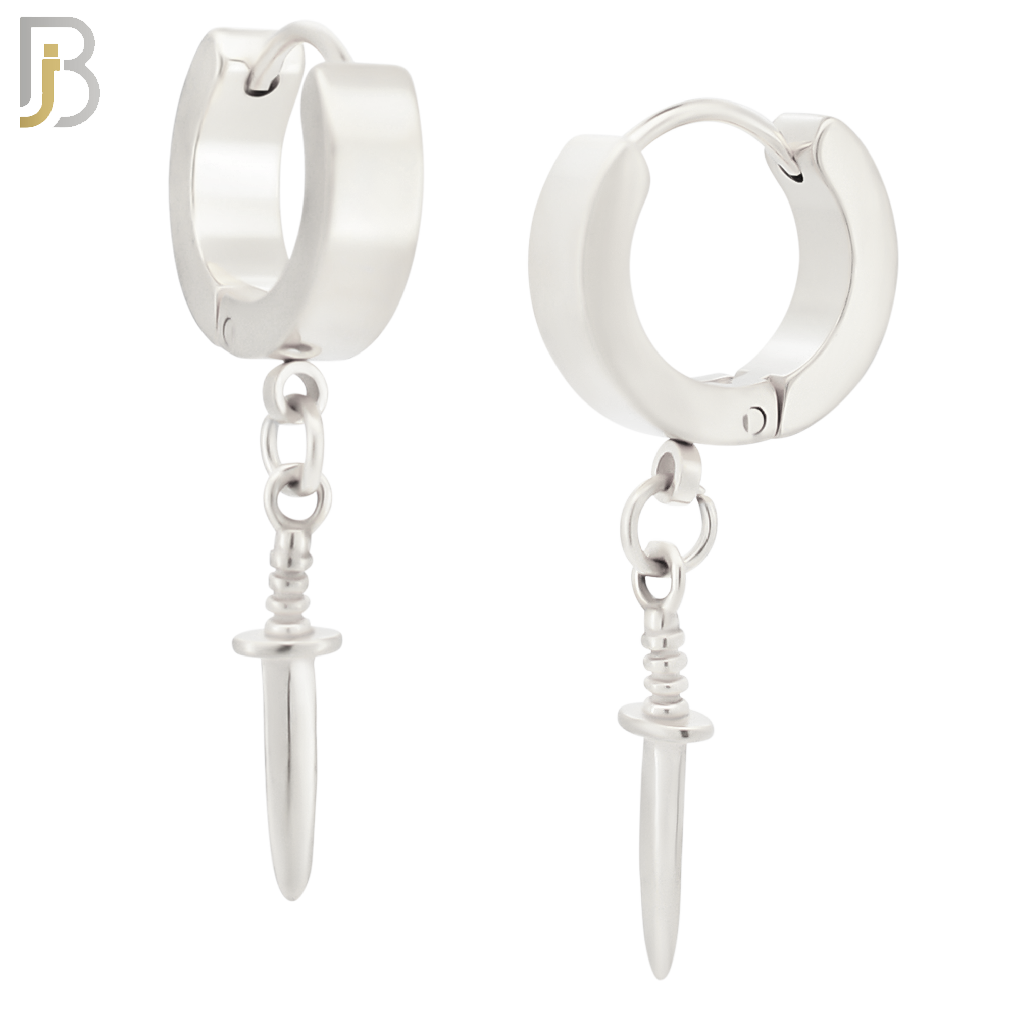 ES284 - 316L Stainless Steel Dangling Plain Straight Dagger Huggies Hoop Earrings image 1