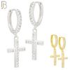ES136 - 316L Stainless Steel Dangling Cross with Zircon Design Huggies Clip On image 0