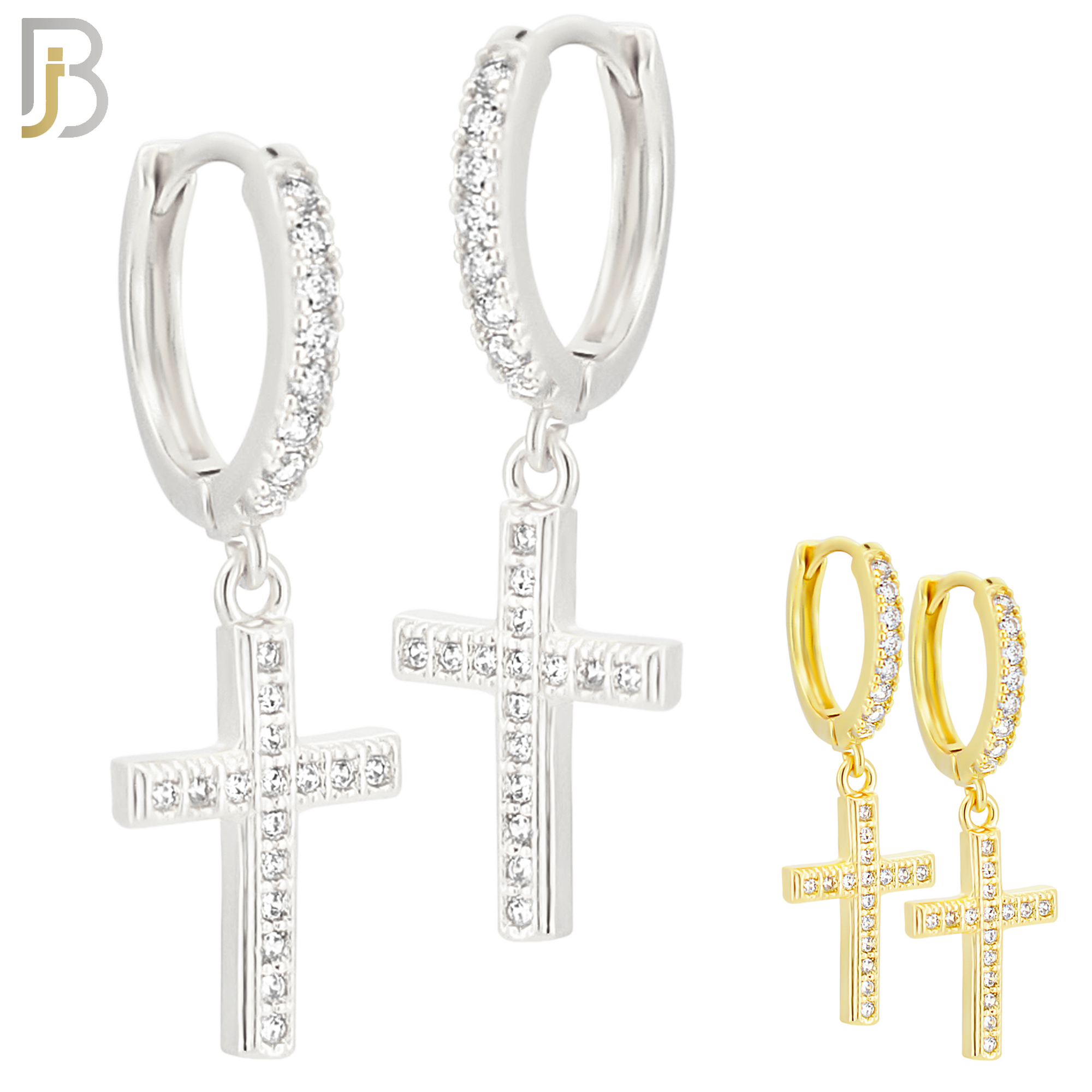 ES136 - 316L Stainless Steel Dangling Cross with Zircon Design Huggies Clip On image 0