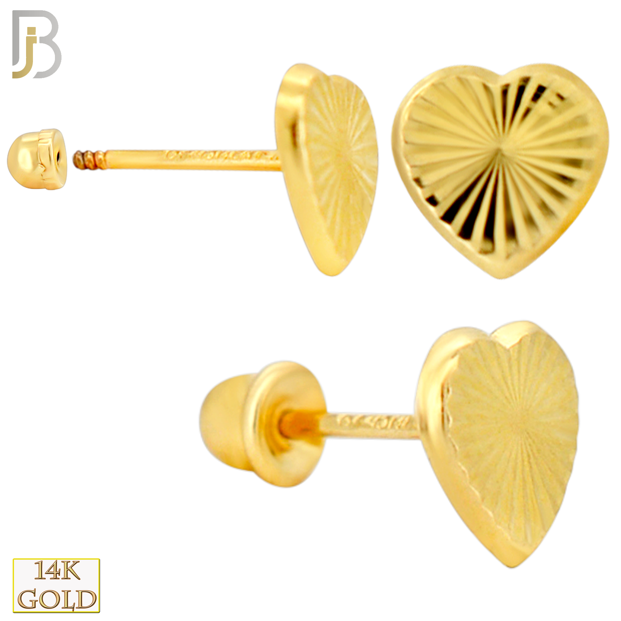 14-ES248Y - 14k Yellow Gold Ribbed Heart Earrings with Screw Backing image 1