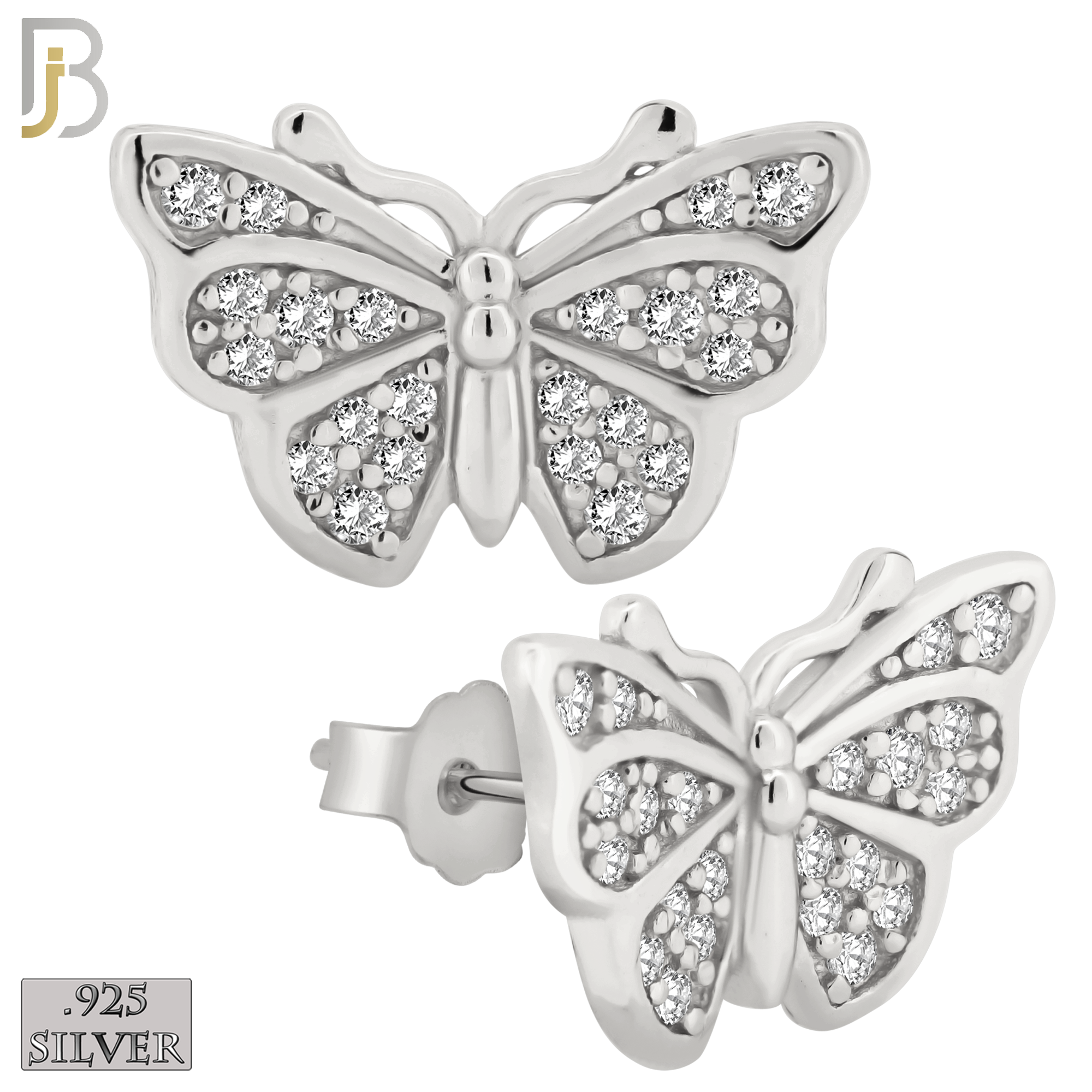 925-ES246 – .925 Sterling Silver Butterfly Design Earring Stud with Zircon image 1