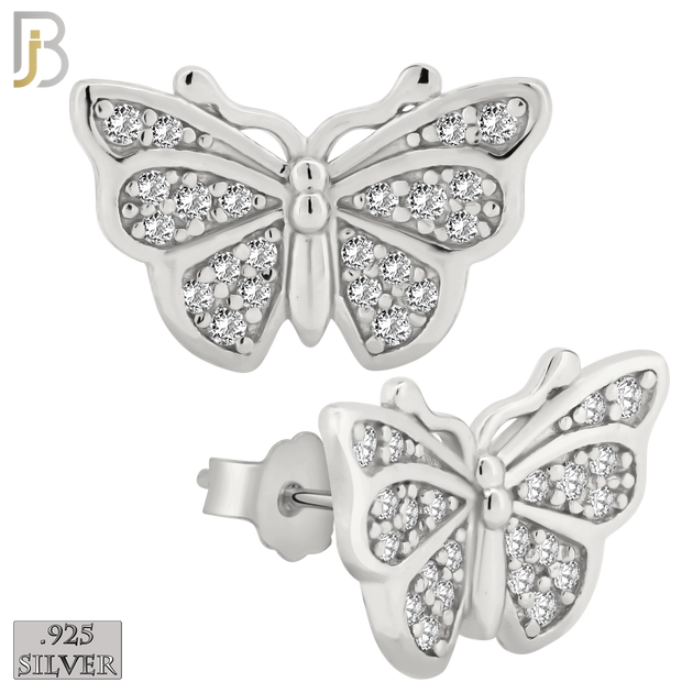 925-ES246 – .925 Sterling Silver Butterfly Design Earring Stud with Zircon image 1