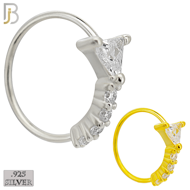 925-CT116 -  925 Sterling Silver Triangle Shaped CZ in Prong Set with 5 CZ Line Nose Hoops (Pack of 6) image 0