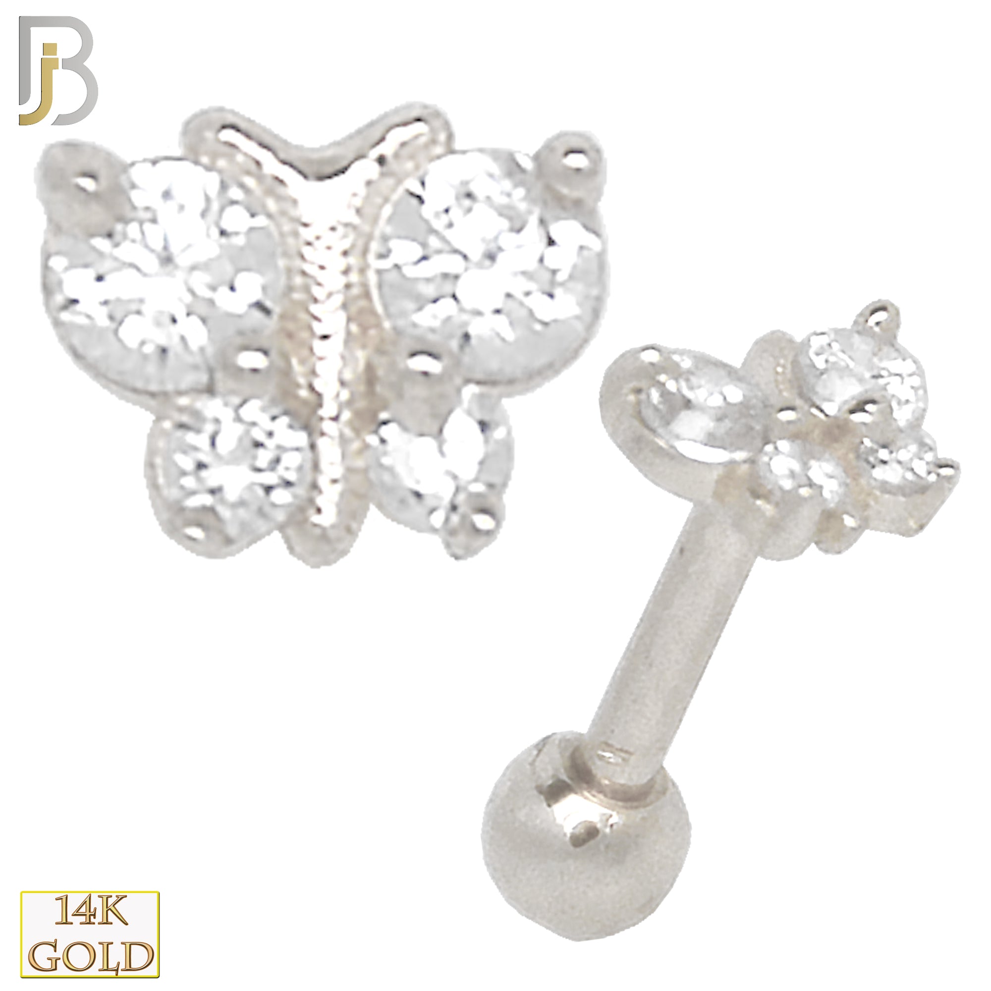 14-TB04 - 14k Yellow Gold Screw Back Butterfly Design with Zircon Tragus Barbell Cartilage Earring image 1