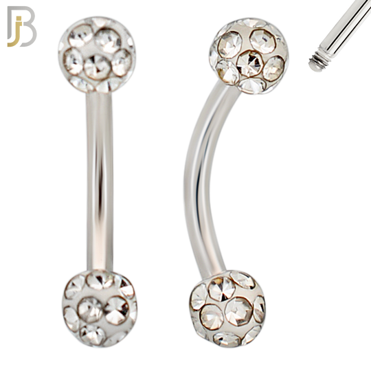 EC05 - 8mm Length Bar 316L Surgical Steel Curved Barbell Coated Multi Zircon Externally Threaded (PACK OF 4) image 4