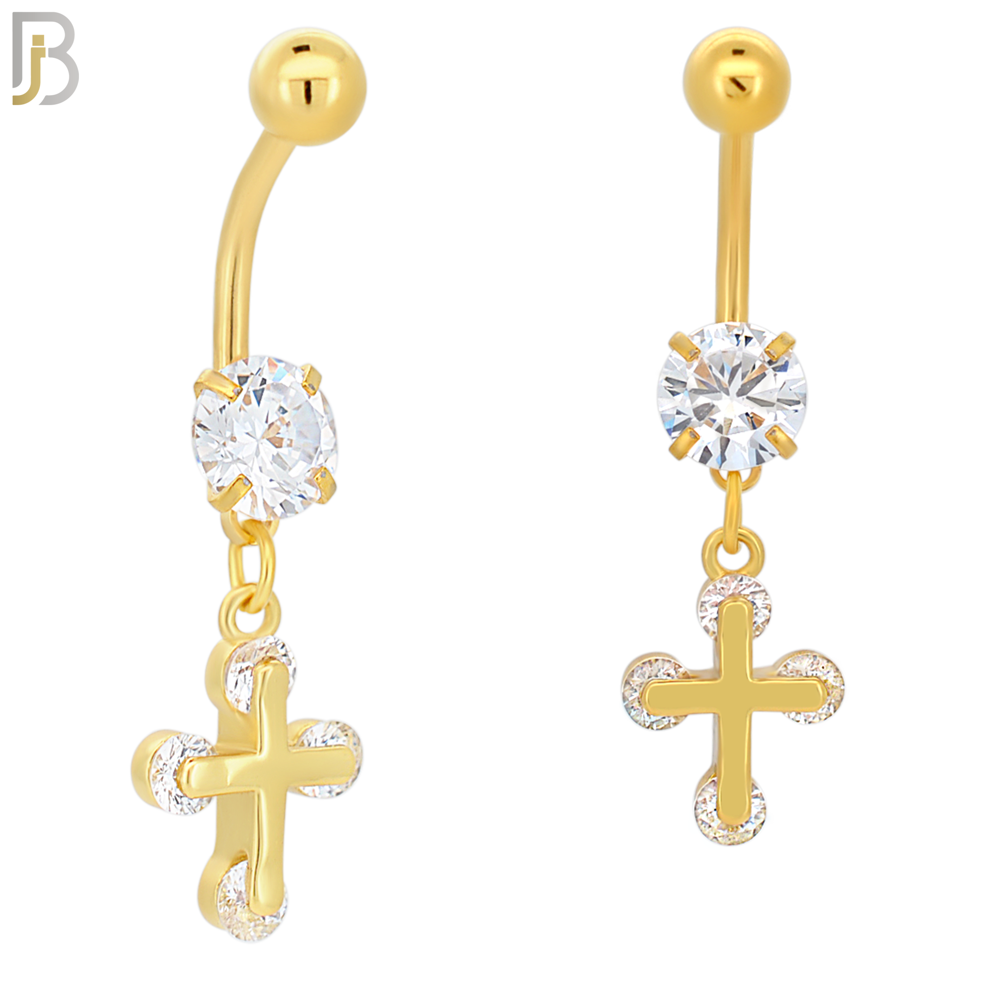 N035 - 316L Stainless Steel Dangling Cross with Zircon Design Belly Ring with 5mm Screw Ball image 4