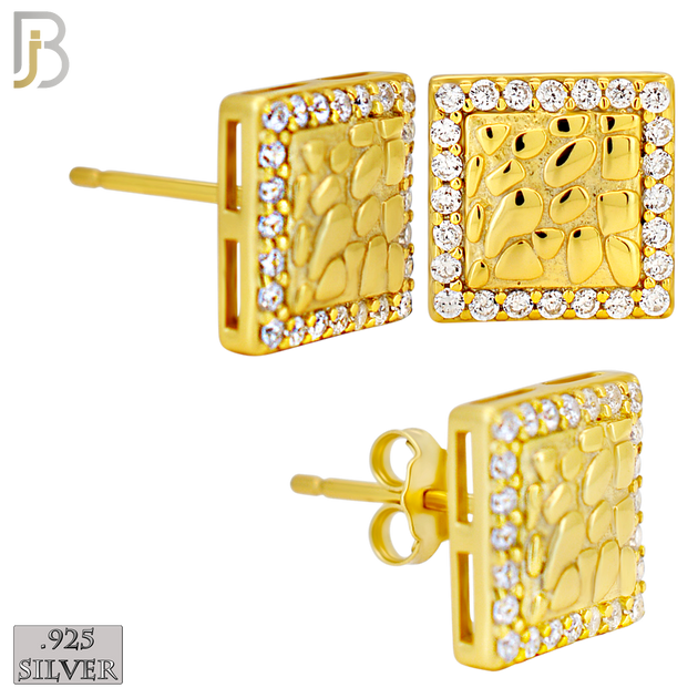 925-ES517 - 925 Sterling Silver Square with CZ Halo Nugget Push Back Earrings - 10mm image
