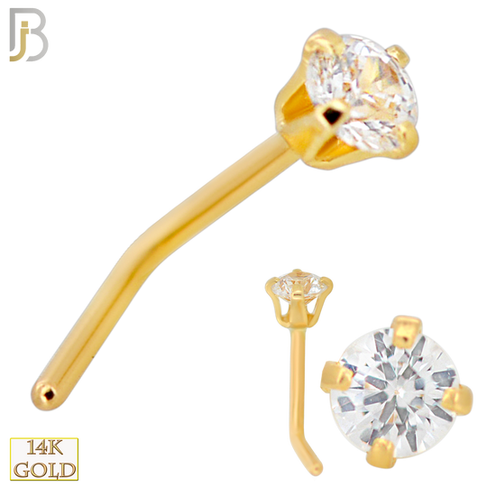 14-NR102L - 14k Yellow Gold L-Shaped Nose Ring with Round Cubic Zirconia in Stamping Prong Setting image 0