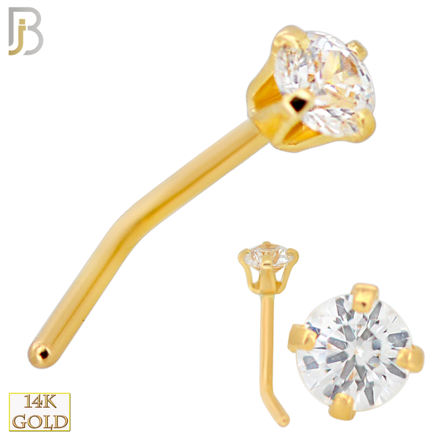 14-NR102L - 14k Yellow Gold L-Shaped Nose Ring with Round Cubic Zirconia in Stamping Prong Setting image 0
