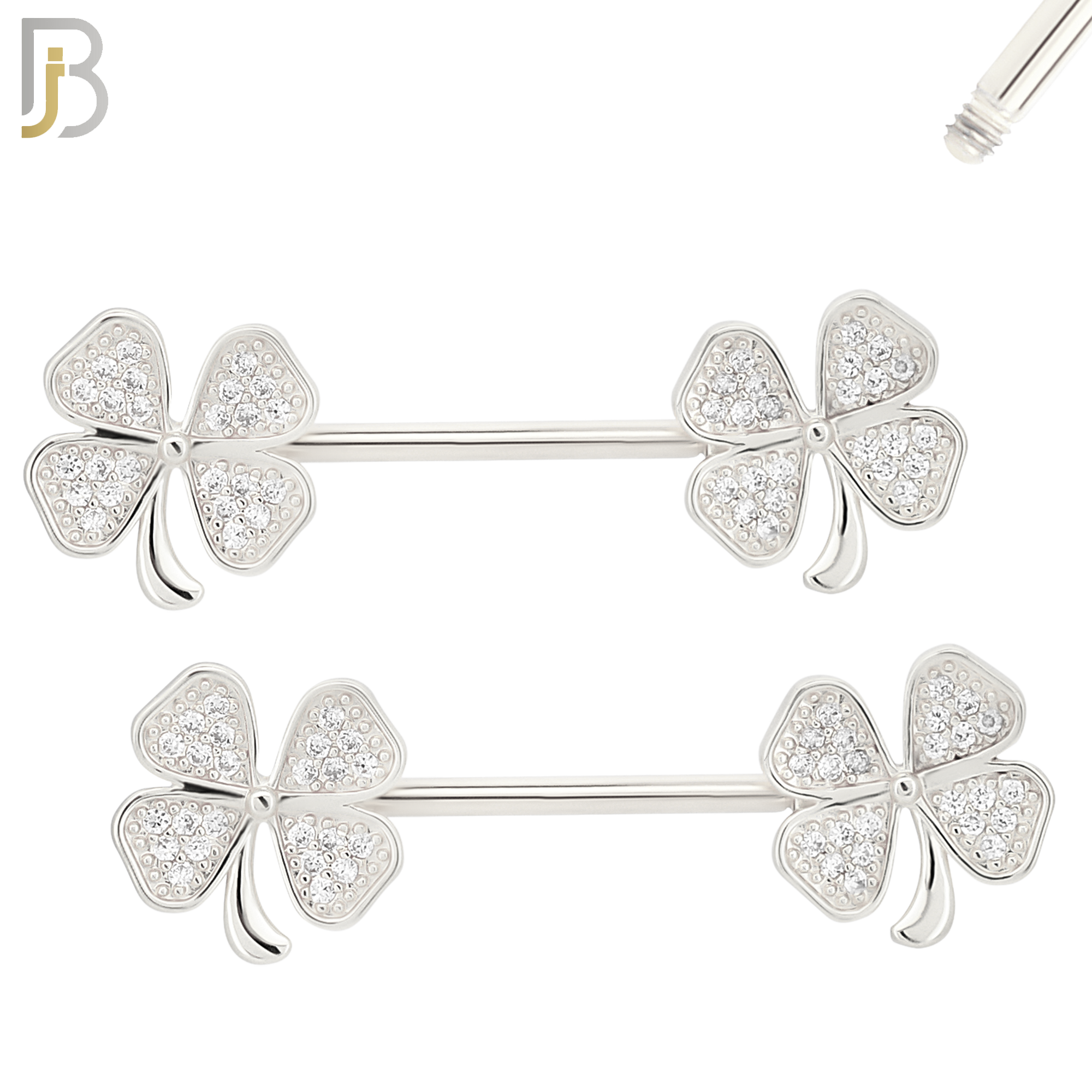 NP30 - 316L Surgical Steel Screw Flower Design with Zircon Nipple Ring Piercing  Pair image 1