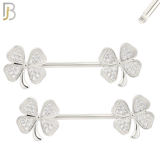 NP30 - 316L Surgical Steel Screw Flower Design with Zircon Nipple Ring Piercing  Pair image 1