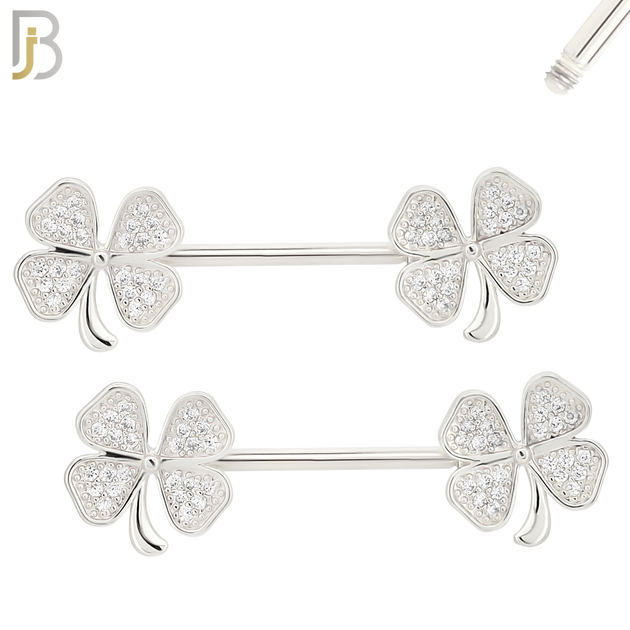 NP30 - 316L Surgical Steel Screw Flower Design with Zircon Nipple Ring Piercing  Pair image 1