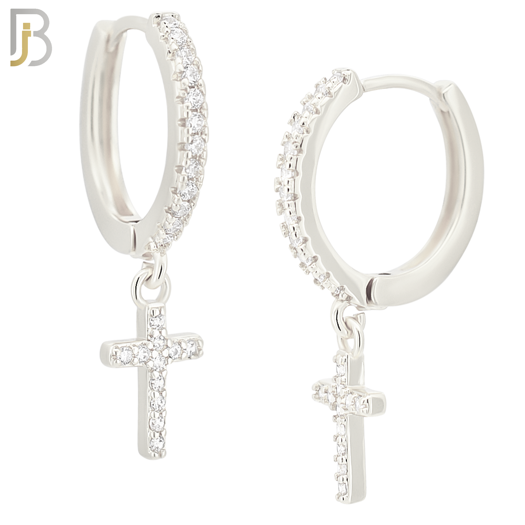 ES36 - 316L Stainless Steel Dangling Cross Zircon Design Huggies Clip On image 2