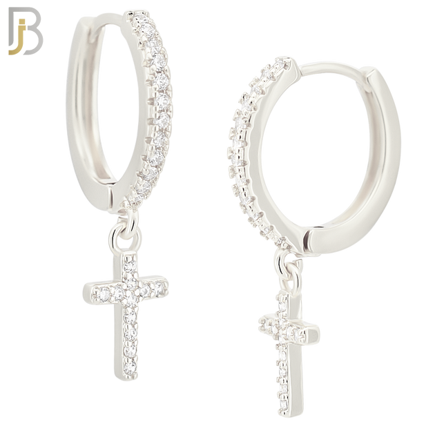 ES36 - 316L Stainless Steel Dangling Cross Zircon Design Huggies Clip On image 2