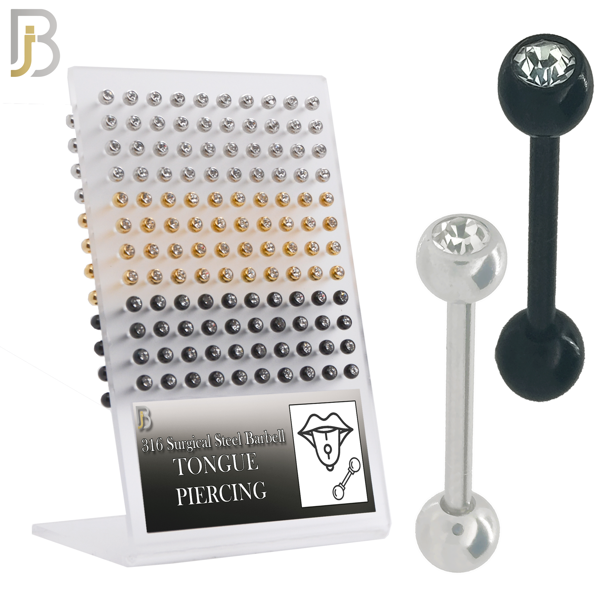 PK-BB05AC-1 - 316L Surgical Steel Plated Barbell with Bezel Setting Ball  Clear Zircon Screw External Threaded Pack of 120 image 0