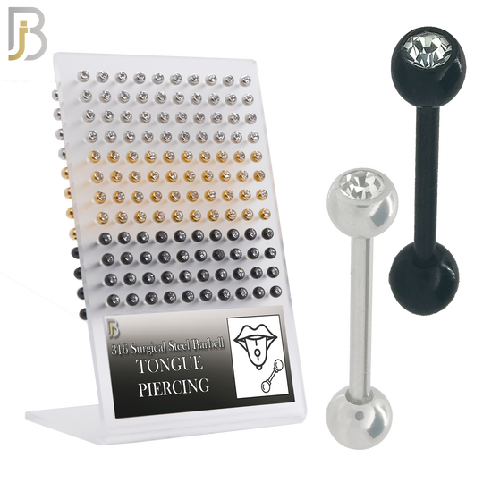 PK-BB05AC-1 - 316L Surgical Steel Plated Barbell with Bezel Setting Ball  Clear Zircon Screw External Threaded Pack of 120 image 0